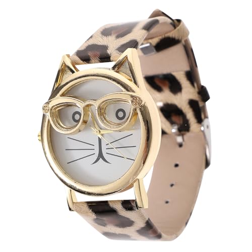 Holibanna 1Stk Katzenuhr Cartoon-Frauenuhr Stoff-Accessoire Frauen Uhren PU-Riemen Geschenk Damenuhren Uhr mit Katzenmuster Kinder schauen zu Metall Anschauen Lederriemen Fräulein Edelstahl von Holibanna