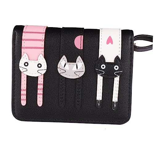 Holibanna Kurze Damen Geldbörse Katzenmotiv PU Material RFID Geschützt Reißverschluss Multifunktionale Brieftasche für Schule und Uni von Holibanna