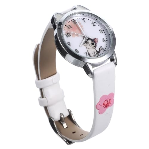 Holibanna 1Stk Anschauen Sportuhr modische Armbanduhr Kätzchen Uhr Cartoon Lederuhren Frauen Mädchenuhr Quarzuhr im Kätzchen-Design niedlich Quarzuhren Lederriemen Kind Rostfreier Stahl Weiß von Holibanna