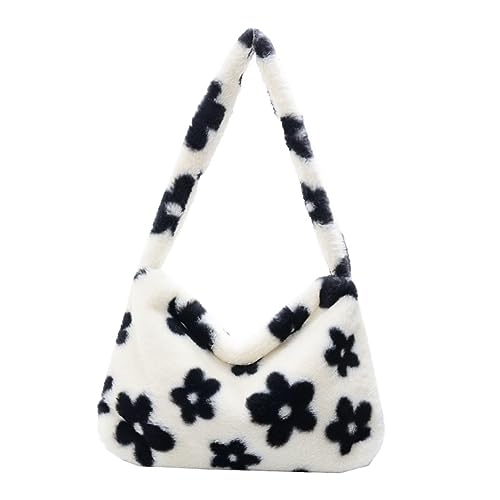 Holibanna Trendy Damen-unterarmtasche Aus Plüsch Flauschige Umhängetasche Mit Blumenmuster Alltag Und Veranstaltungen von Holibanna