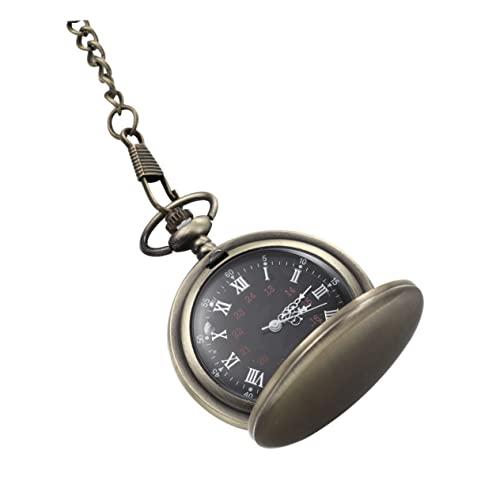 Holibanna Taschenuhr Retro Quarz Mit Zwei Gesichtern Glatter Legierung Klassische Zarte Uhr in Bronzefarbe Langes Kettchen Zum Tragen Kleidungsdeko von Holibanna