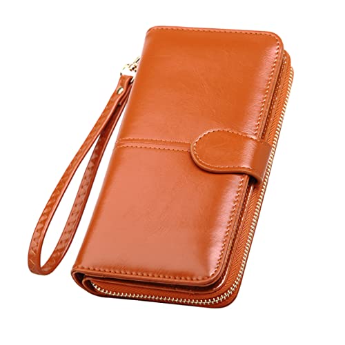 Holibanna 1stück Damen Geldbörse Aus Öl-wachs-Leder Mit Reißverschluss Und Druckknopf Multifunktionale Handtasche Für Alltag Und Besondere Anlässe Braun Für Karten Bargeld Und Münzen von Holibanna