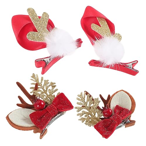 Holibanna 2 Paar Weihnachtshaarspangen Weihnachts-haarreifen Weihnachtshaarschmuck Für Frauen Haarspangen Mit Schleife Weihnachtliche Haardekoration Geweih-hutclip Stoff Rotkäppchen Krawatte von Holibanna