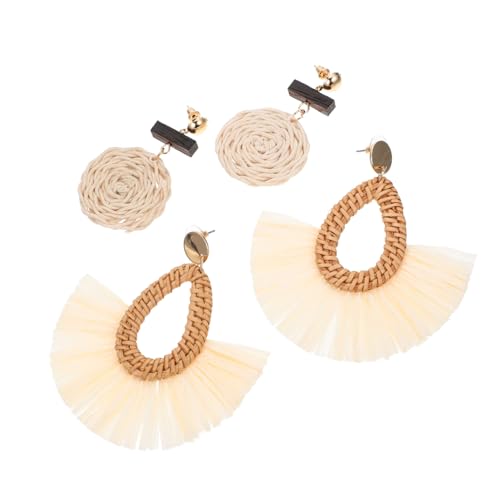 Holibanna 2 Paare Boho Rattan Ohrringe Damen Tropfen Dangle Ohrschmuck Leicht Sommer Strand Schmuck von Holibanna