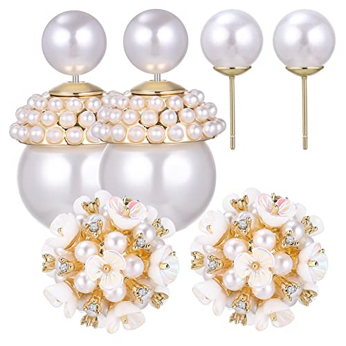 Holibanna 2 Paare Doppelseitige Blüten Perlenohrringe Ohrstecker Leichtem Modischem Design für Damen und Mädchen Schmuckstücke für Vielseitige Looks und Besondere Anlässe von Holibanna