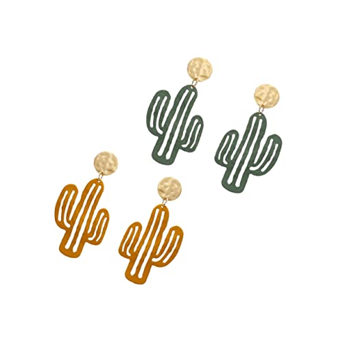 Holibanna 2 Paare Elegante Damen Ohrringe Set Cactus Design Legierung Ohrstecker Modisch Leicht Tragbar Braun Grün für Alltag Party Hochzeit von Holibanna