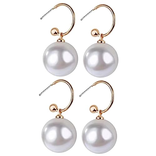 Holibanna 2 Paare Große Imitation Perlen Ohrstecker Damen Ohrringe für Durchstochene Ohren Legierungs Material Schmuck von Holibanna