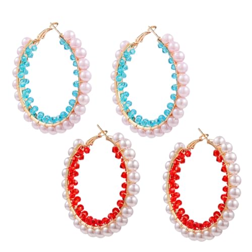 Holibanna 2 Paare Große Runde Ohrhänger mit Perlen Leichte Simulierte Perlen Ohrringe Modische Doppel Farbige Transparente Harz Ohrkreise für Damen und Mädchen von Holibanna