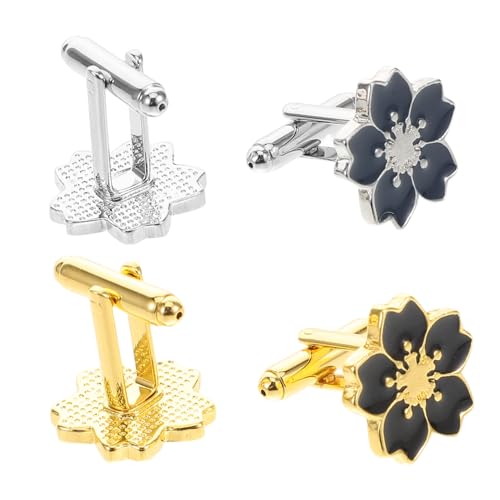 Holibanna 2 Paare Japanische Blüten Manschettenknöpfe Damen Leichtes Business Hemd Schmuck Retro Stil Robust und Komfortabel für Anzug Hemdärmel Silber und Gold Mix von Holibanna