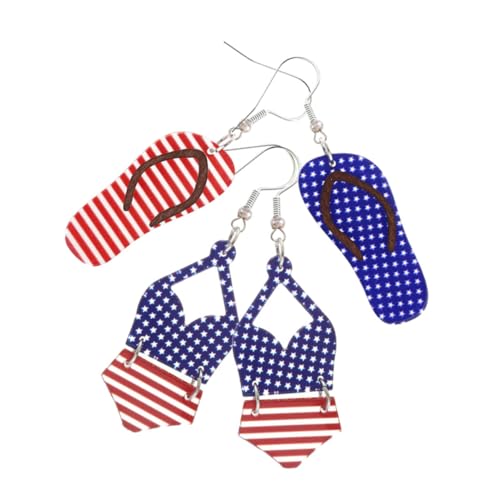 Holibanna 2 Paare Patriotische Ohrringe mit Sternen und Streifen für Unabhängigkeitstag Leichte Tropfenohrringe für Damen Ohrdekoration für Festivitäten und Feiertagsveranstaltungen von Holibanna