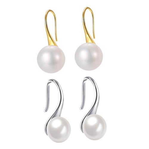 Holibanna 2 Paare Perlen Ohrstecker Damen Party Schmuck Modisch Leicht Elegant Silber Gold Farbig für Festliche Anlässe Alltag Vielseitig Kombinierbar von Holibanna