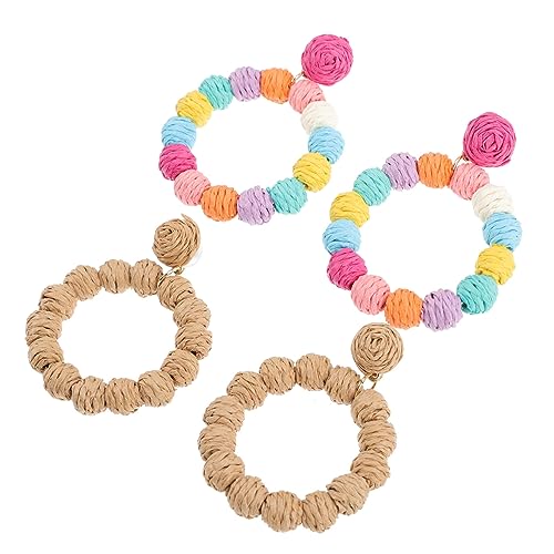 Holibanna 2 Paare Raffia Hoops Ohrringe für Frauen Handgefertigte Rattan Ohrschmuck im Geometrischen Design für Sommerveranstaltungen und Strandaccessoires von Holibanna