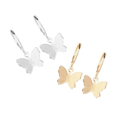 Holibanna 2 Paare Schmetterling Ohrhänger Damen Ohrschmuck Leicht Modisch Goldfarben und Silberfarben Kreatives Design für Frauen und Mädchen Alltag und Party von Holibanna