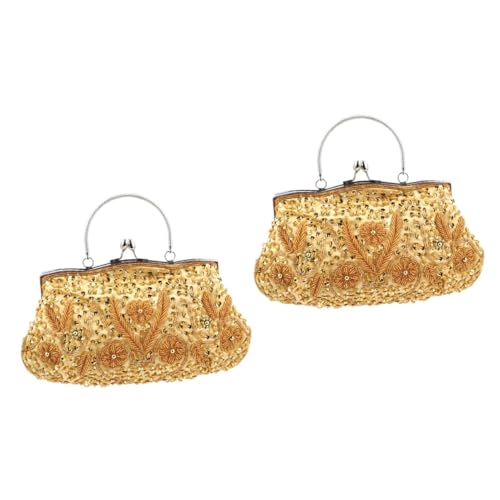 Holibanna 2 STK Abendessen Tasche Vintage Geldbörse Bestickte Handtasche Halter Für Ätherische Öle Perlen-Clutch-geldbörsen Für Frauen Goldene Umhängetasche Fräulein Perlenstickerei Optional von Holibanna