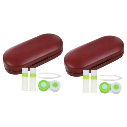 Holibanna 2 Sätze Brillenetui Gläser Brillenbehälter Brillentrage-Organizer Fall Inhaber von professionellen Kontakten Professioneller Kontaktlinsenbehälter Pinzette Reisematerial Pu rot von Holibanna