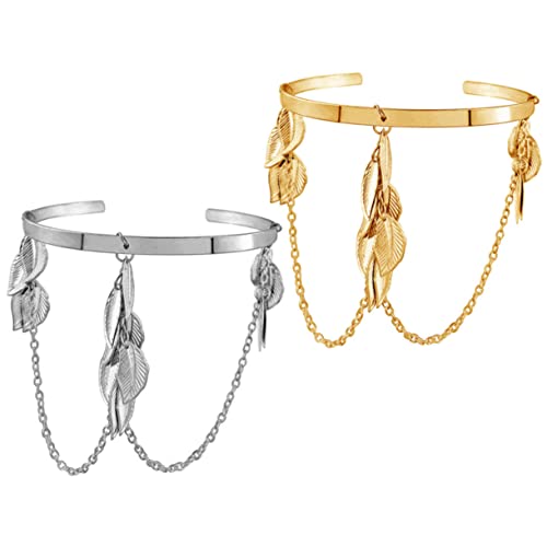 Holibanna 2 Stück Damen Armreifen Metall mit Ketten und Blattdesign Leichte Armschmuck Manschetten Armketten für Alltag und Besondere Anlässe Hautfreundlich und Langlebig von Holibanna