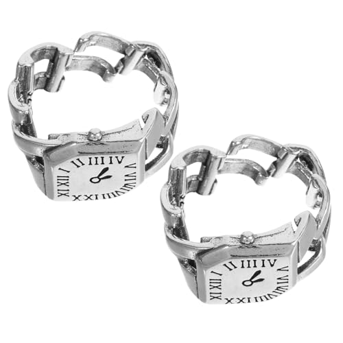 Holibanna 2 Stück Damen Fingeruhr Ring Schmuck Römische Ziffern Verstellbar Kupfer Leicht Tragbar Vintage Silber Fingerschmuck von Holibanna