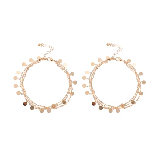 Holibanna 2 Stück Damen Fußkettchen Metallfarben Mehrschichtige Strand Fußketten Stylischer Fußschmuck Leicht Hautfreundlich für Alltag Party und Strand von Holibanna