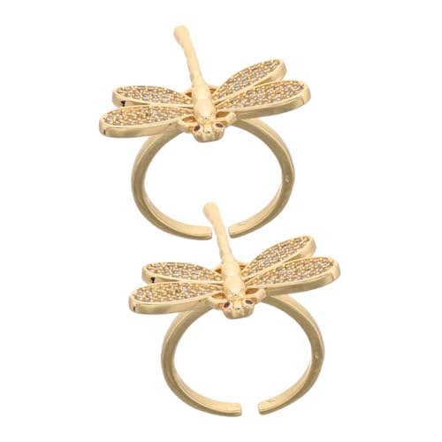 Holibanna 2 Stück Damen Offener Ring Goldfarben Kupfer Libellen Design Zirkonia Schmuck Glänzend Komfortabel Vielseitig für Alltag Party Date von Holibanna