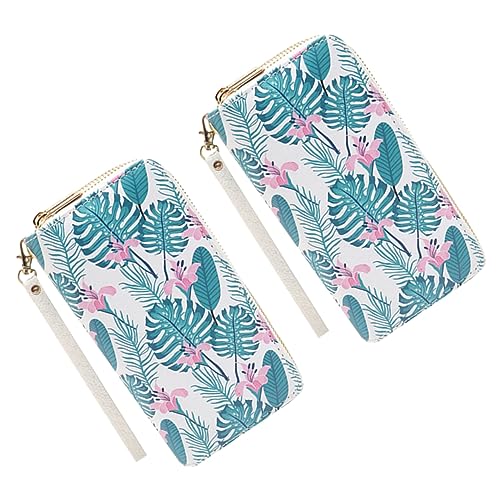 Holibanna 2stücke Damen Geldbörse Mit Reißverschluss Tragbare Clutch Aus Kunstleder Lange Geldbörse Blumendruck Doppelreißverschluss Großes Fassungsvermögen Für Kreditkarten von Holibanna