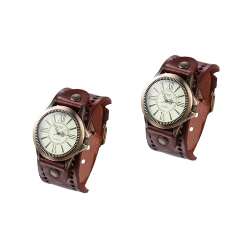 Holibanna 2 Stück Damen-Armbanduhr Im Vintage-Stil Römisches Quarzwerk Retro-Stil Armbanduhr Weiches Lederband Modisch Für Frauen Heller Kaffee von Holibanna