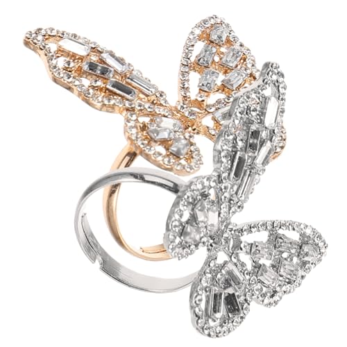 Holibanna 2 Stück Damenring mit Schmetterlingen Legierung Strassringe Eleganter Finger Schmuck für Geburtstage Hochzeiten Besondere Anlässe von Holibanna