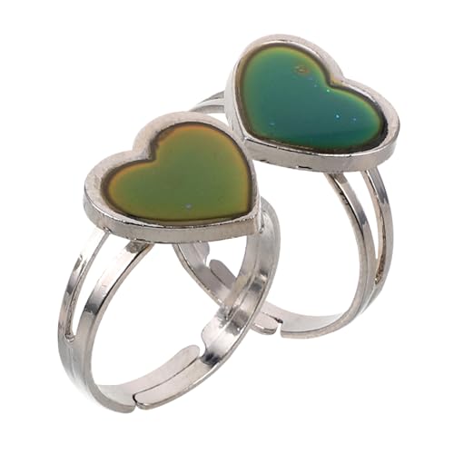 Holibanna 2 Stück Farbwechsel Stimmungsring Verstellbar Herzform Temperatur Emotion Ring Damen Mädchen Mode Accessoire Langlebiger Legierungsring Modischer Farbwechsel Schmuck von Holibanna