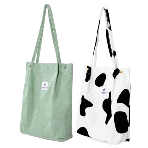 Holibanna 2 Stück Große Corduroy Schultertaschen Robuste Modische Tote Bags für Damen und Mädchen Vielseitige Tragetaschen mit Hoher Kapazität für Schule Arbeit Shopping und Freizeit von Holibanna