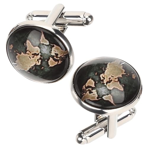 Holibanna 2 Stück Herren Manschettenknöpfe mit Kreativem Weltkarten Design Silbern für Anzüge und Hemden Perfektes Accessoire für Hochzeiten und Besondere Anlässe von Holibanna