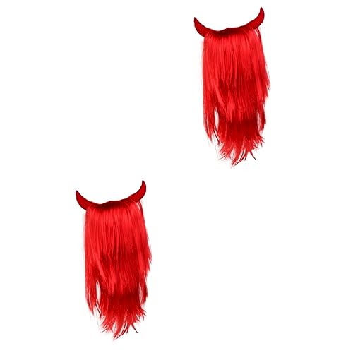 Holibanna 2 Stk Horn Perücke Kopfbedeckung Perücke Mit Hörnern Dämon Kostüm Anime-cosplay-perücke Halloween-cosplay-perücken Rotes Haarteil Kind Afro Lange Gerade Umweltschutz Haustier von Holibanna