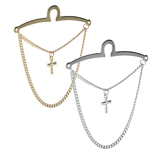 Holibanna 2 Stück Krawattenkette für Herren Kupfer Krawattenklammer mit Kreuzdesign Stilvolle Metall Krawattenbrosche für Business Hochzeit und Formelle Anlässe Gold und Silberfarben von Holibanna