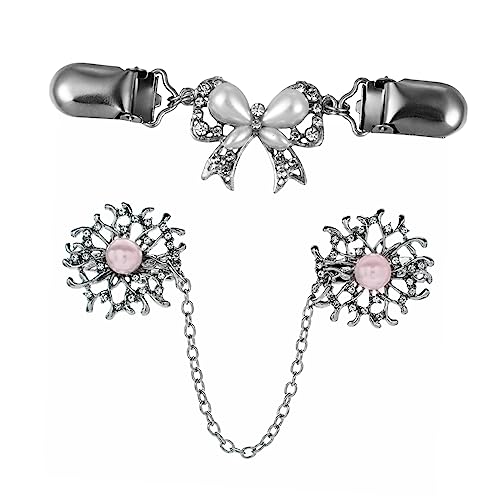 Holibanna 2 Stück Retro Brosche Clip für Frauen Teiliges mit Sicherheitsnadel Eleganter Pullover Clip Weiß mit Schleife und Perlenkette für Schals und Kleidung von Holibanna