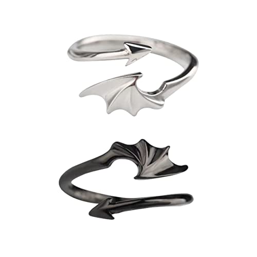 Holibanna 2 Stück Ringe mit Flügel Design für Männer und Frauen Schwarze und Weiße Fingerringe Hochwertiger Schmuck Verstellbare Partnerringe für Liebende von Holibanna