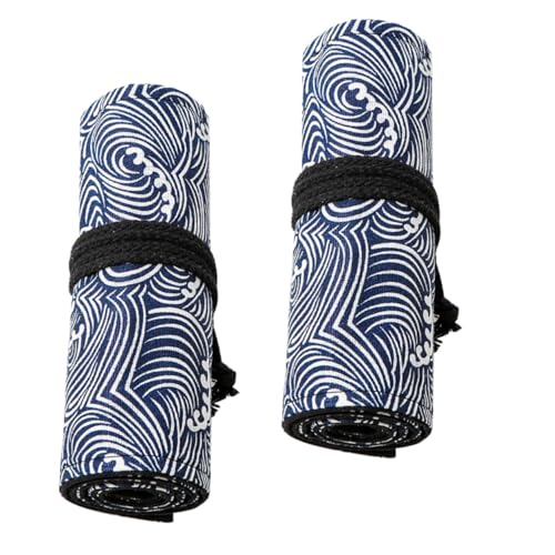 Holibanna 2 Stück Stifterollen aus Strapazierfähigem Canvas mit Wellenmuster Großer Kapazität Praktischem Aufroll etui Multifunktional für Bleistifte Buntstifte Radierer und Anspitzer für von Holibanna