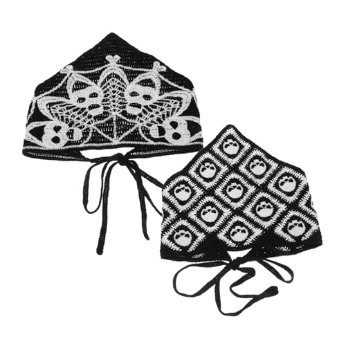 Holibanna 2 Stück Teiliges Häkel Bandana mit Gothic Schädel und Spinnennetz Gestricktes Dreieckstuch Weiches Bequemes Halloween Haarband für Damen Stylisches Kopftuch für Dunkle Mode und von Holibanna