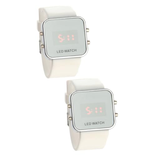 Holibanna 2stücke Neuer Titel Unisex Digitaluhr Mit Spiegelglas Und Rotem Ziffern-Display Wasserdichtes Silikonarmband Für Sport Und Alltag Weiß von Holibanna