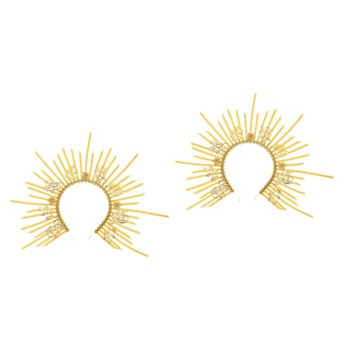 Holibanna 2st Halo-stirnband Unserer Lieben Frau Kostümgöttin Kopfbedeckung Sonnenkrone Sonnenhaar-accessoires Heiligenschein Mary Kopfbedeckung Göttin Haarband Blätter Gold Plastik Damen von Holibanna