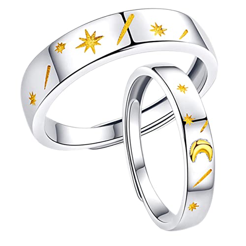 Holibanna 2 Stück Verstellbare Paarringe Langlebigem mit Kreativem Mond und Stern Design Leicht Robust Einfach Anzupassen Romantischer Schmuck für Alltag von Holibanna