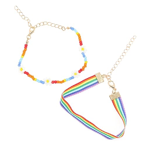 Holibanna 2 Stück Verstellbare Regenbogen Perlenarmbänder Freundschaftsarmbänder für Damen und Herren Bunte Schmuck Wristbands für Alltag und Pride Monat von Holibanna