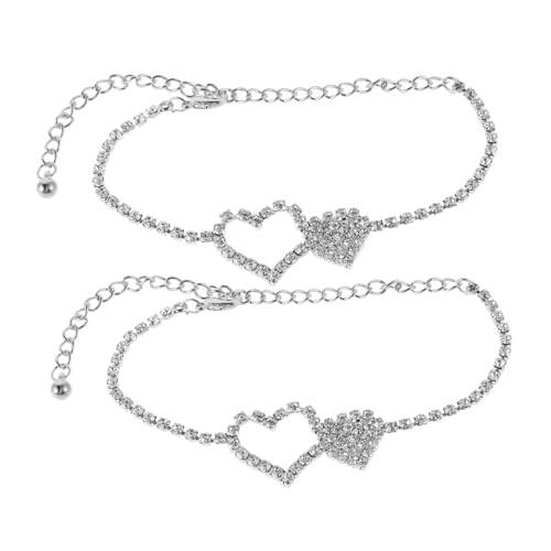 Holibanna 2 Stück Verstellbares Fußkettchen mit Funkelndem Herz Rhinestone Anhänger Leichtes Silberfarbenes Fußschmuck für Damen für Strandpartys und Sommerliche Outfits von Holibanna