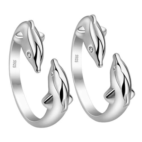 Holibanna 2 Stücke Verstellbarer Damenring Doppel-delfin Design Offener Fingerring Eleganter Meeres Schmuck Polierte Oberfläche Komfortabler Schmuck für Alltag und Party von Holibanna