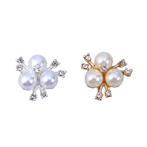 Holibanna 20 Stück Teiliges Perlenblumen Knöpfe mit Strass Flache Rückseite Broschen und Schmuckverzierungen für DIY Hochzeiten Haarschmuck Bastelprojekte Gold und Silberfarbene Farben von Holibanna