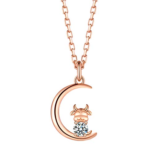 Holibanna 2021 Chinesisches Horoskop Jahr Der Ochsenkuh Kristall Strasssteine ??Anhänger Halskette Kuh Mond Pullover Kette für Frauen 2020 Neujahr Party Zugunsten Chinesischen Tierkreis (Roségold) von Holibanna