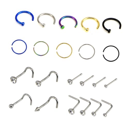 Holibanna 22 Stück Teiliges Nasenpiercing aus Edelstahl Nasenringe und Nasenstecker für Frauen Glatte Oberfläche Hautfreundlich und Langlebig als Täglicher Schmuck und von Holibanna
