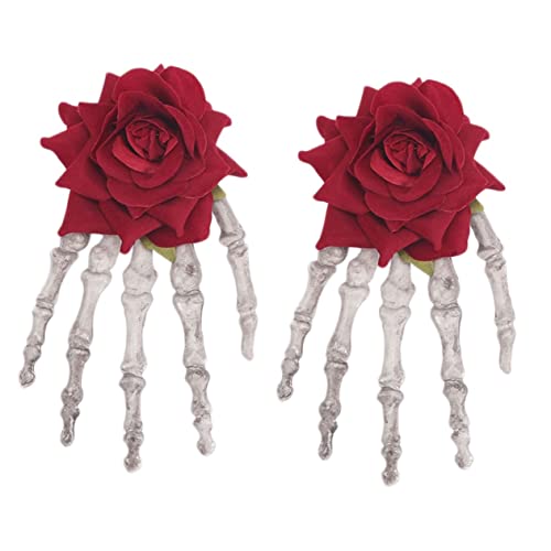 Holibanna 2St Halloween-Haar tragen Halloween-Skelette-Dekorationen haarschmuck Haarspangen Tiara Haarklammer Rosen-Haarspange Frauen-Haarnadel Rock'n'Roll Kopfbedeckung Handknochen Fräulein von Holibanna