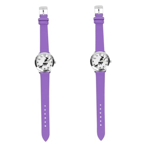 Holibanna 2St Hexe-Leuchtzeiger-Quarzuhr Armbanduhr für Mädchen Quarz Armbanduhr Uhren Kinder schauen zu Halloween-Hexemusteruhr Quartz Uhr Karikatur Anschauen Gurt Schüler Legierung Violett von Holibanna