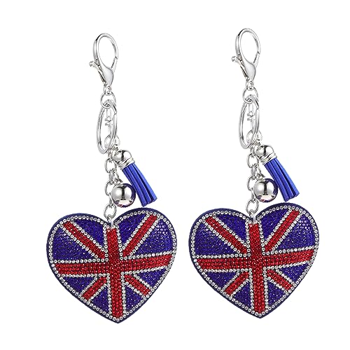 Holibanna Schlüsselanhänger-Set Mit Britischer Flagge Und Strasssteinen Union Jack Uk-Herz-schlüsselanhänger Modischer Dekorativer Schlüsselanhänger Für Frauen von Holibanna