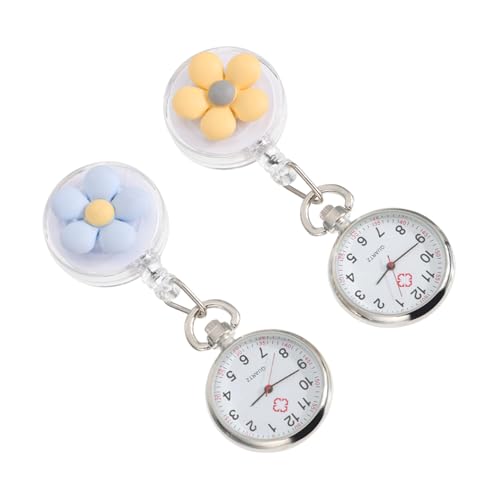 Holibanna 2 Stück Krankenschwester Uhr Mit Clip Blumenmuster Quarzbewegung Versenkbar Für Pflegekräfte Praktische Taschenuhr Für Alltag von Holibanna