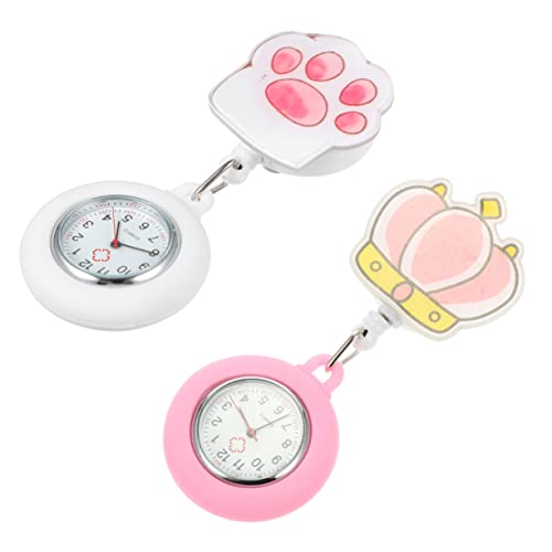 Holibanna 2St Taschenuhr Uhren Abzeichen Uhr Pflegeuhr Katzenuhr Digitaluhr Ansteckuhr Ansteckbare Schwesternuhr Anzahl Anschauen Geschenk Schwesterntisch Student Quarz Weiß von Holibanna