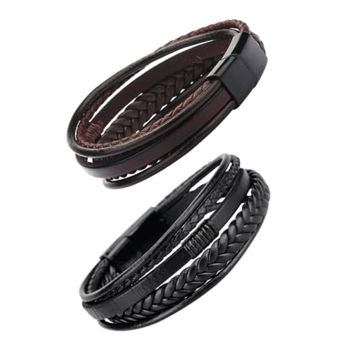 Holibanna 2Stücke Männliches Lederarmband Handgewebt Ethnischer Geflochtenes Design Modisches Accessoire für Partys Strand Freizeit von Holibanna